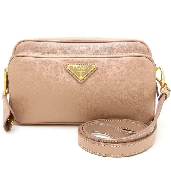 PRADA Cream Leather Saffiano Shoulder Bag